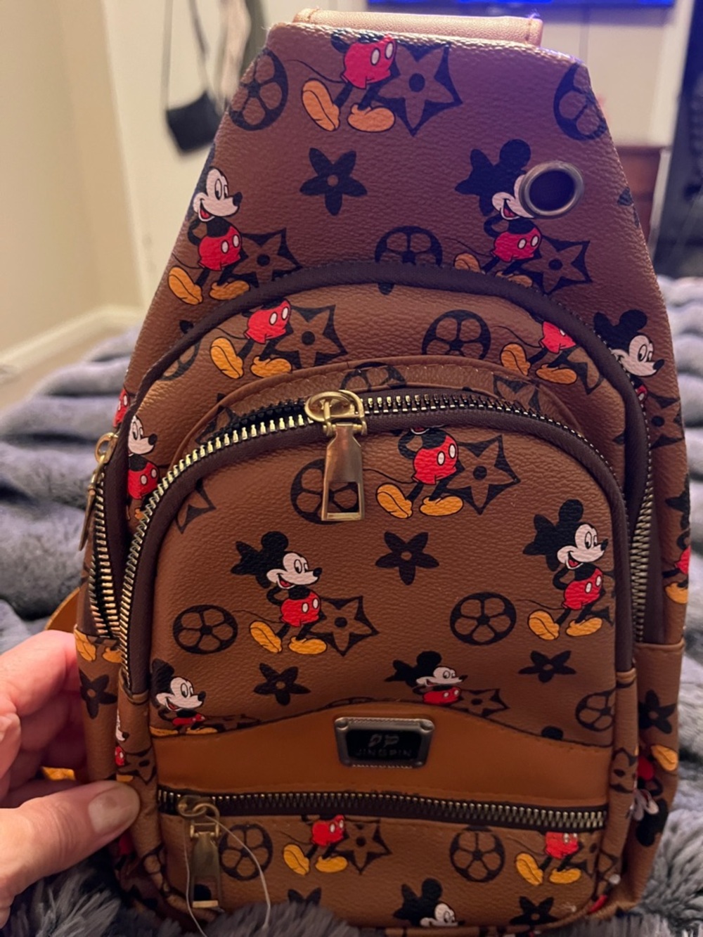 Brown Cartoon Print Women's Backpack Sling Bag